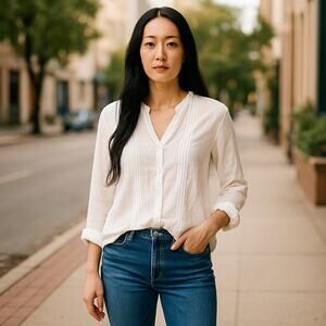 Treasure & Bond Nordstrom New Womens Long Sleeve Button Blouse White Size Large